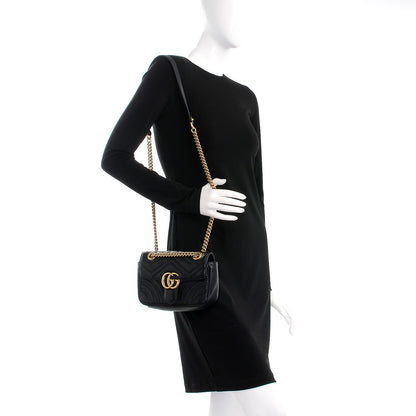 Gucci Calfskin Matelasse Mini GG Marmont Shoulder Bag Black 2 of 9