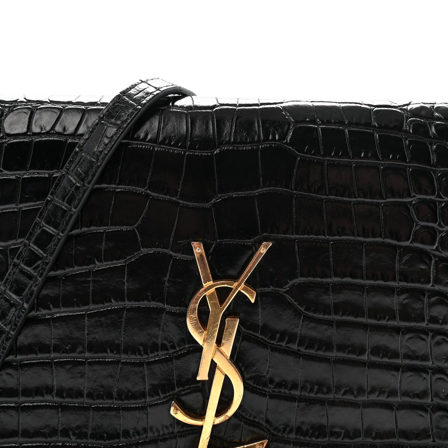 Calfskin Crocodile Embossed Kate Monogram Tassel Chain Wallet Black