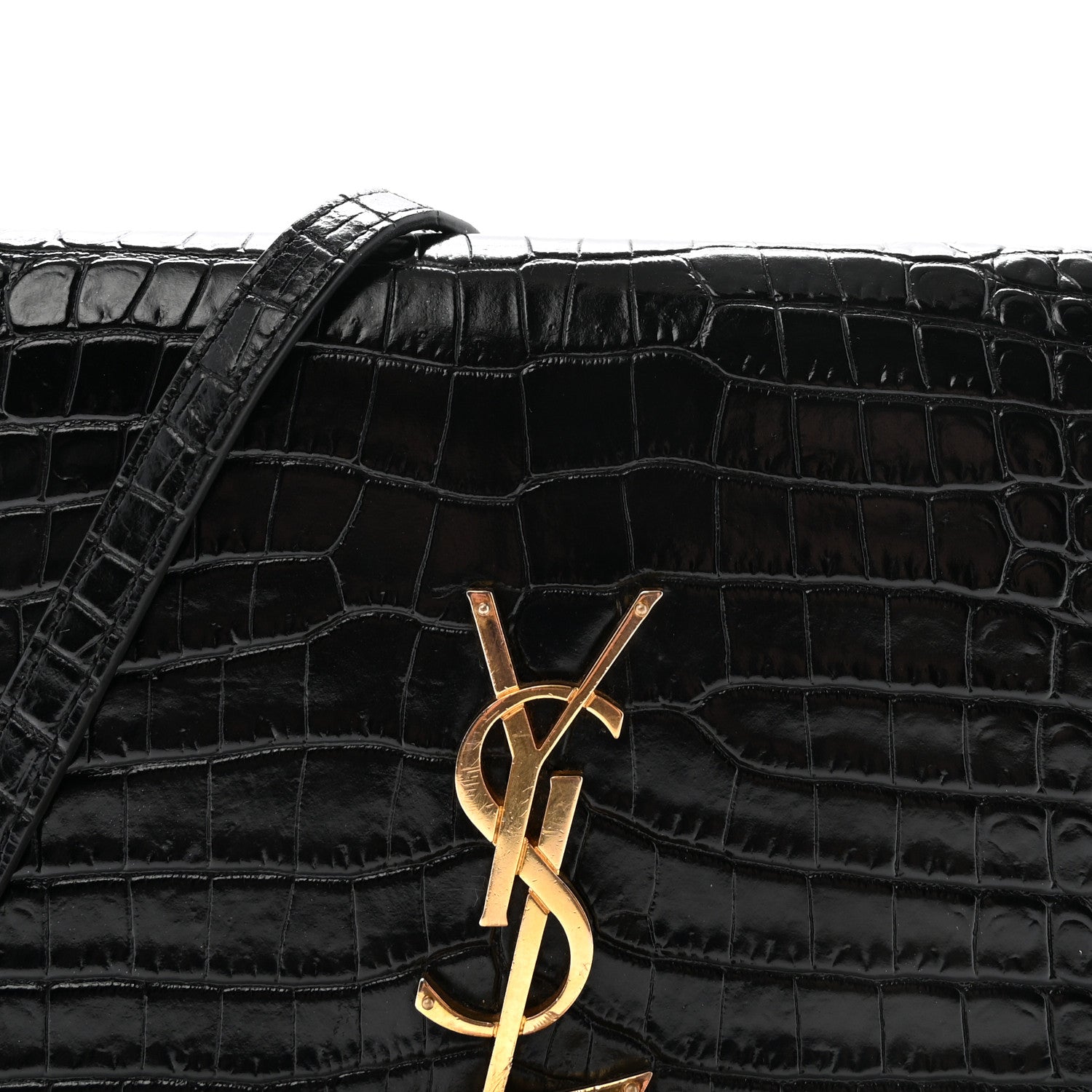 Saint Laurent Calfskin Crocodile Embossed Kate Monogram Tassel Chain Wallet Black 7 of 9