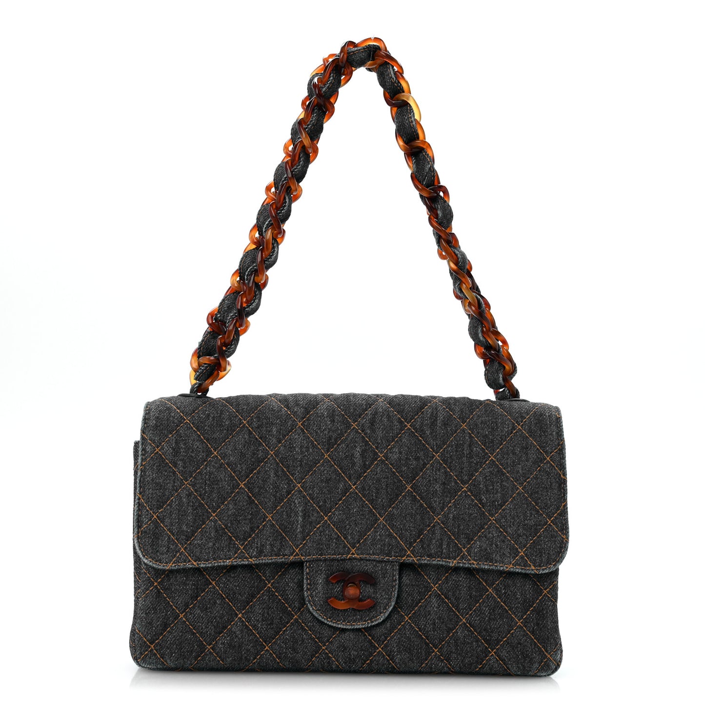 Denim Quilted Tortoise Single Flap Blue