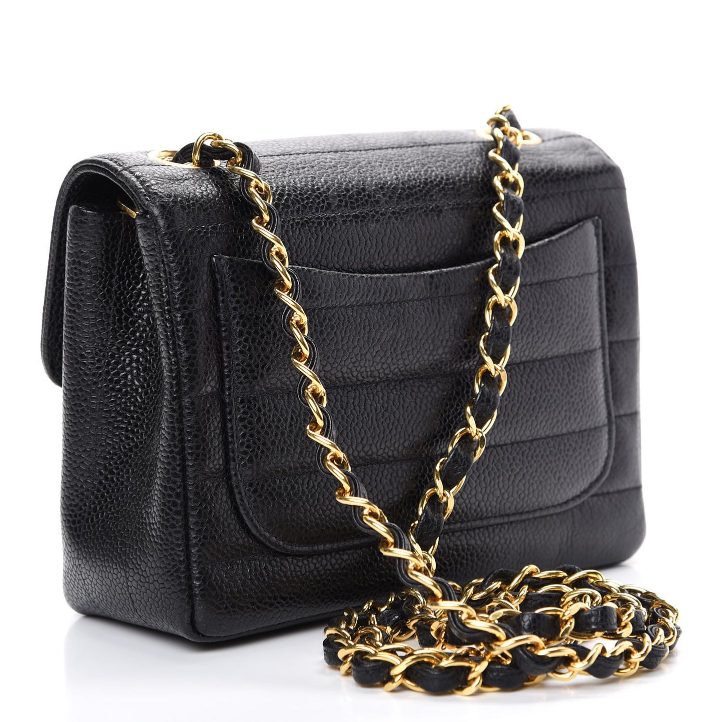 Caviar Horizontal Quilted Mini Square Flap Black