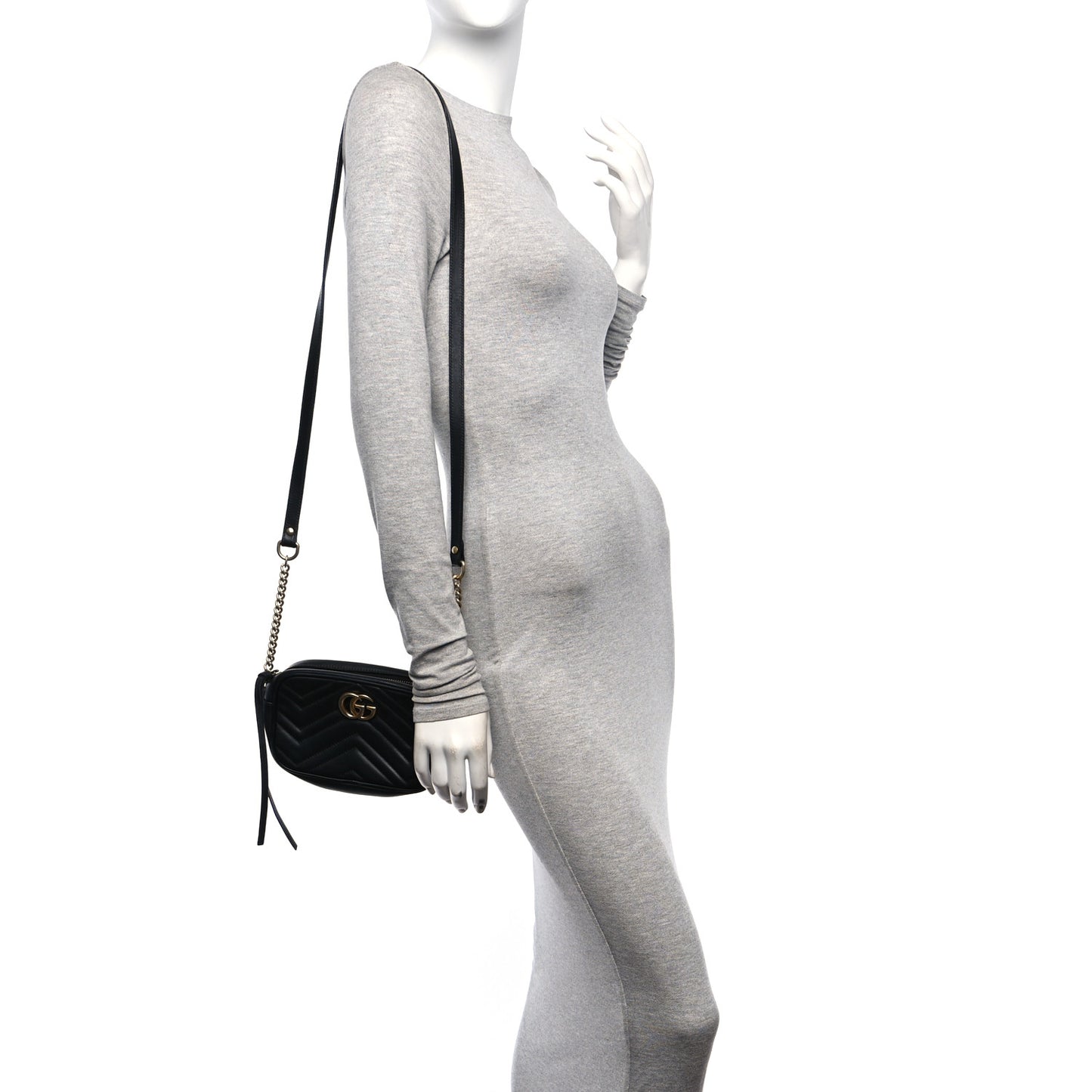 Calfskin Matelasse Mini GG Marmont Chain Shoulder Bag Black