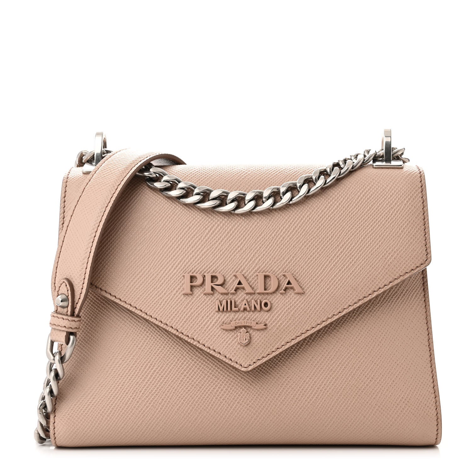 Prada Saffiano Cuir Calfskin Monochrome Envelope Flap Chain Shoulder Bag Cipria 1 of 9