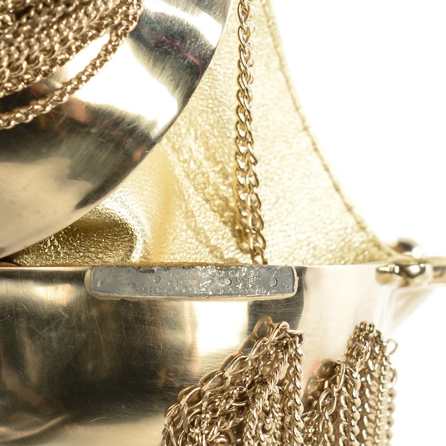 Chanel Metal Kiss Lock CC Chain Fringe Minaudière Clutch Gold 9 of 9