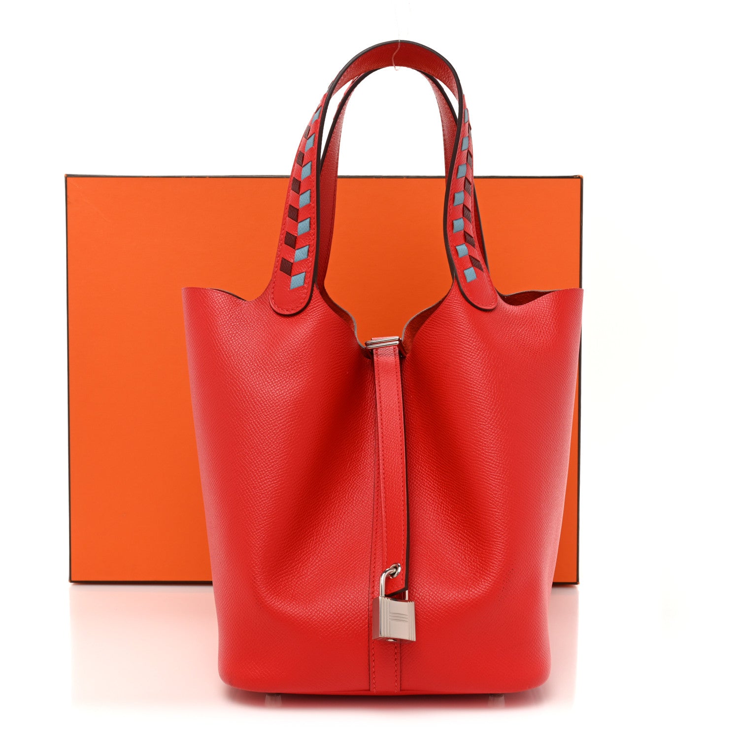 Hermes Epsom Tressage De Cuir Picotin Lock 22 MM Rouge Coeur Bleu du Nord Rouge H 18 of 18