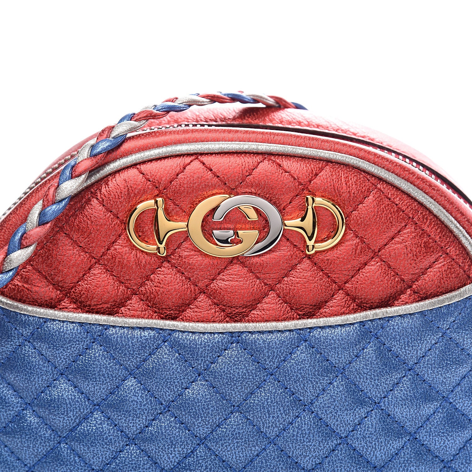 Gucci Laminated Nappa Trapuntata Mini Zumi Dome Shoulder Bag Rosso Marine Argento 9 of 9
