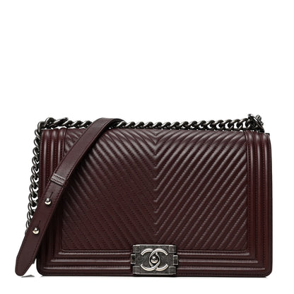 Chanel Calfskin Chevron Quilted New Medium Boy Flap Burgundy 1 of 5