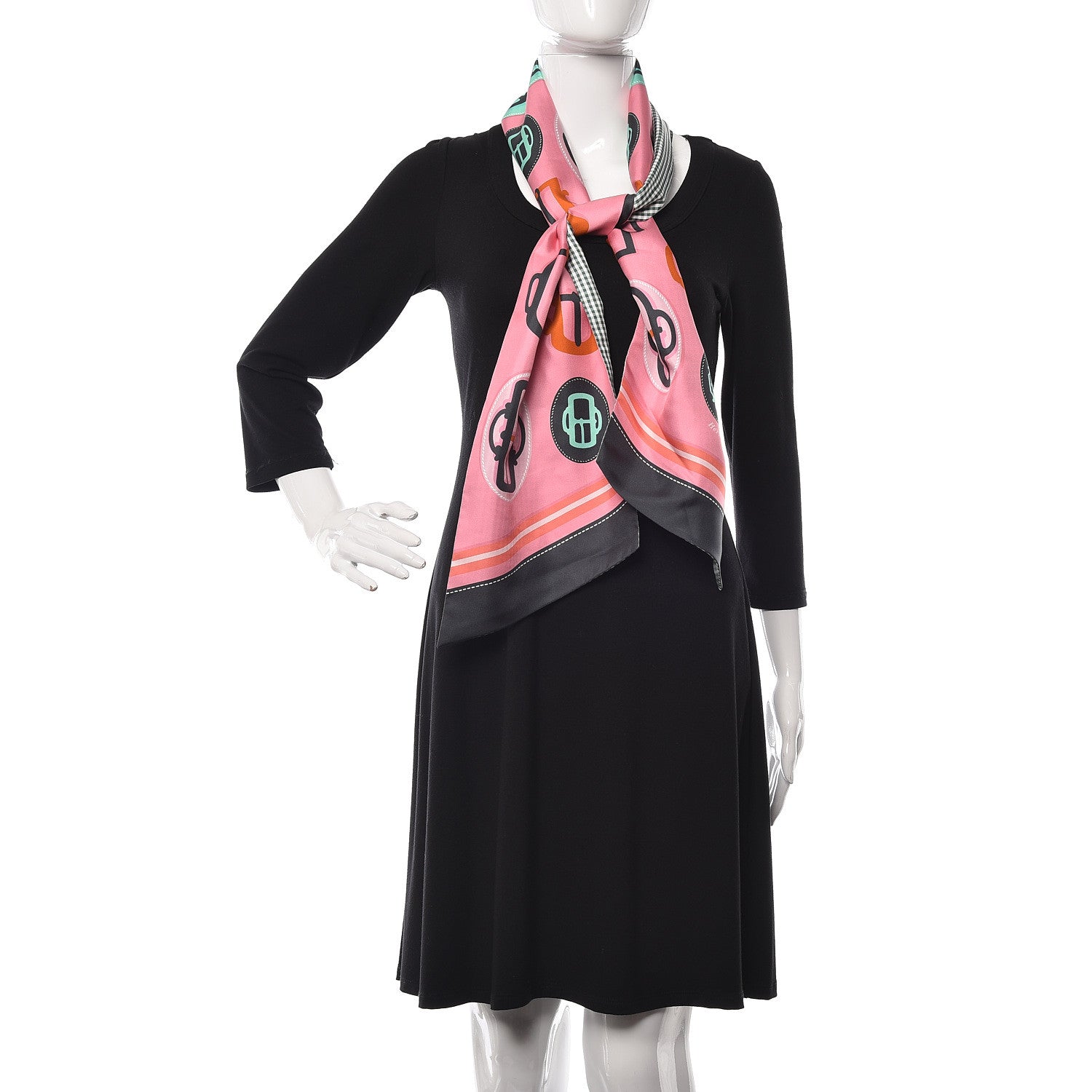 Hermes Silk Bouclerie Moderne Vichy Maxi Twilly Rose Buvard Vert Corail 2 of 4