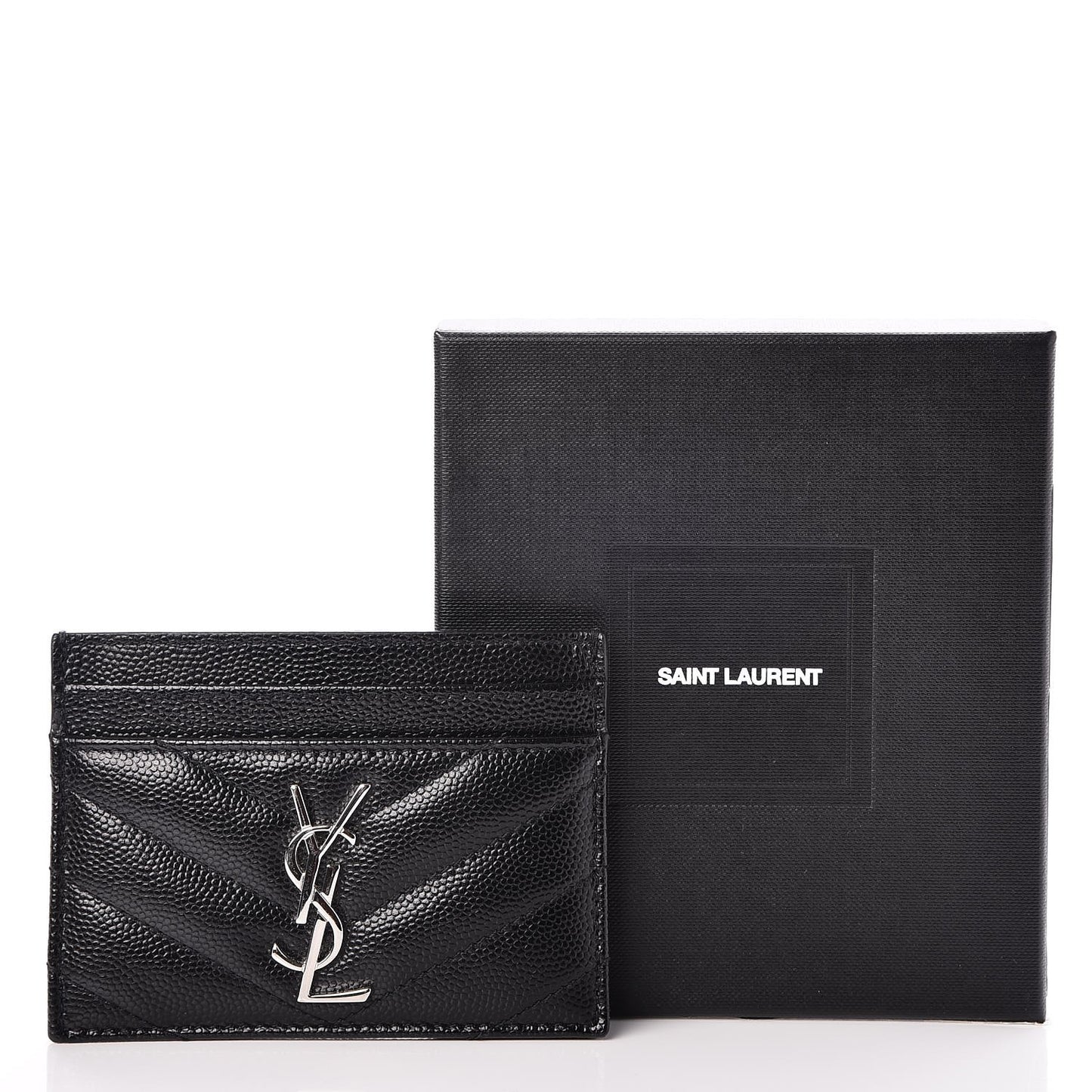 Grain De Poudre Matelasse Chevron Monogram Credit Card Case Black