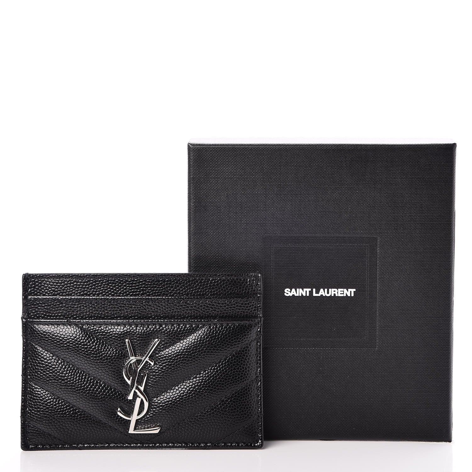 Saint Laurent Grain De Poudre Matelasse Chevron Monogram Credit Card Case Black 8 of 8