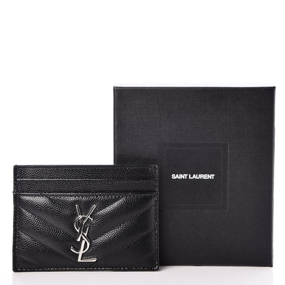 Saint Laurent Grain De Poudre Matelasse Chevron Monogram Credit Card Case Black 8 of 8