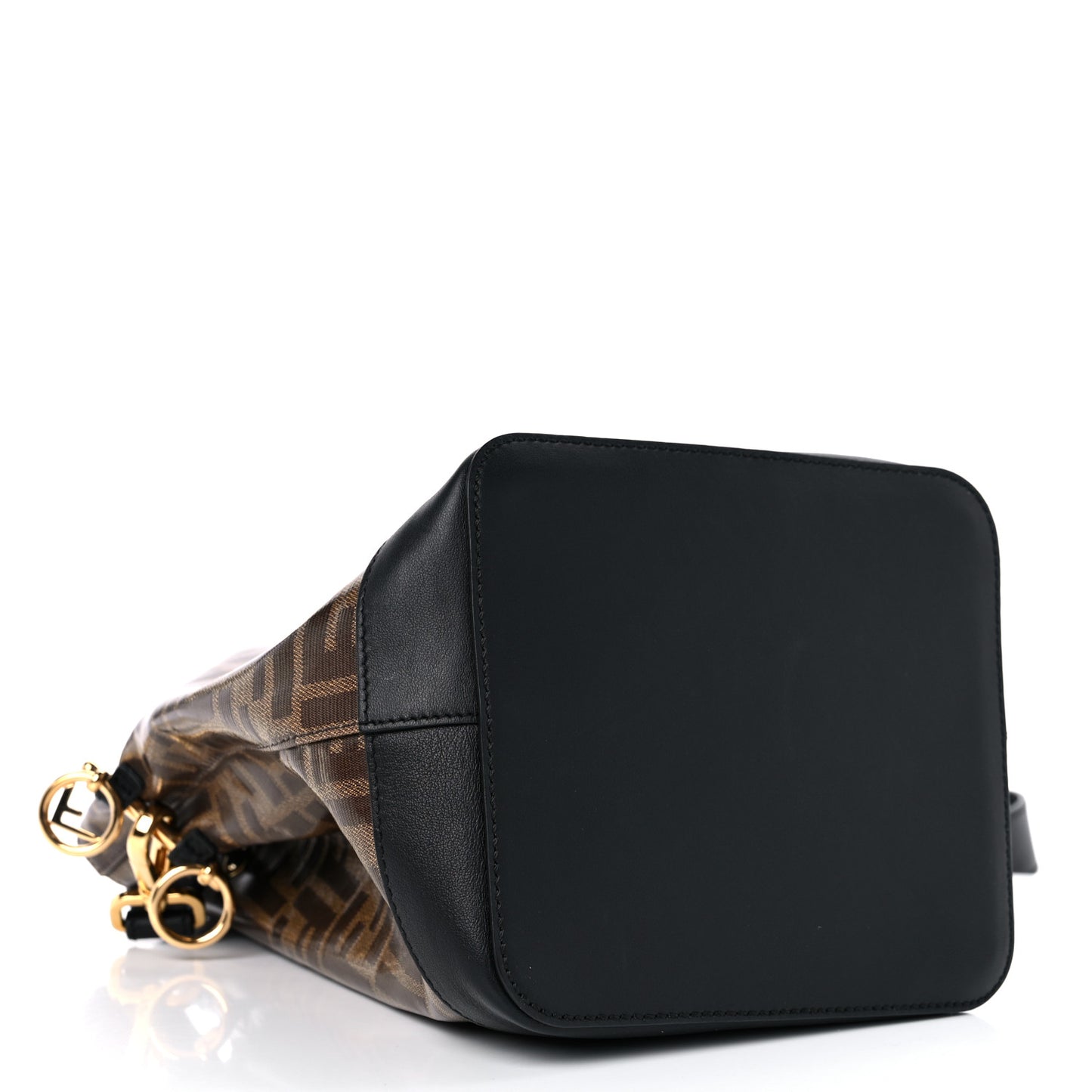 Glazed Fabric Vitello Grace F is Fendi FF 1974 Stamp Patch Grande Mon Tresor Bucket Bag Mogano Panna Black