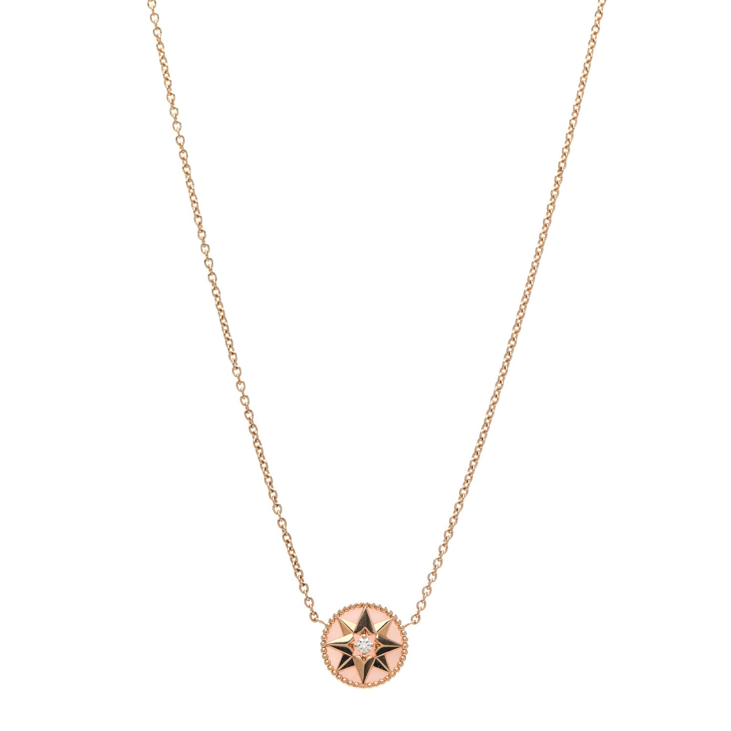 18K Rose Gold Diamond Pink Opal Rose Des Vents Necklace