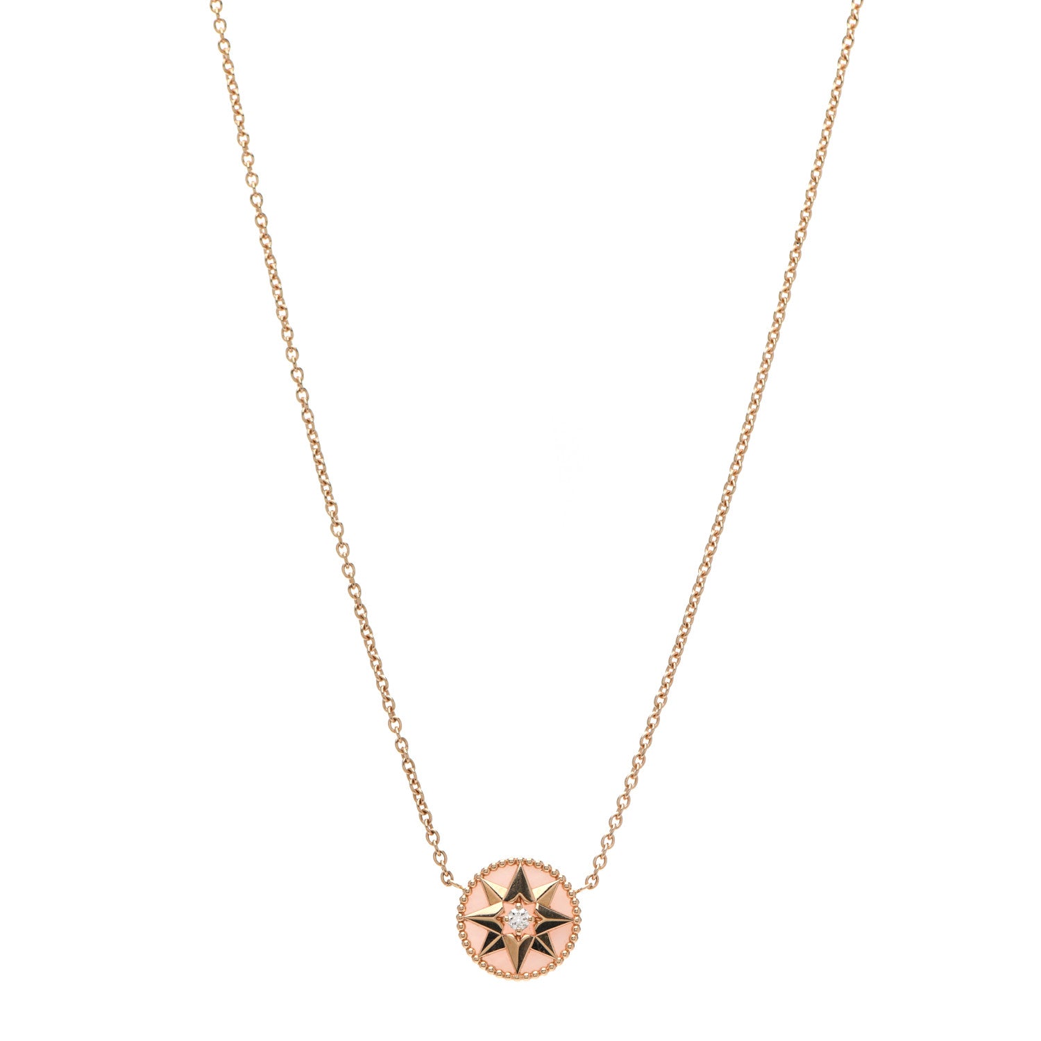 Christian Dior 18K Rose Gold Diamond Pink Opal Rose Des Vents Necklace 1 of 6