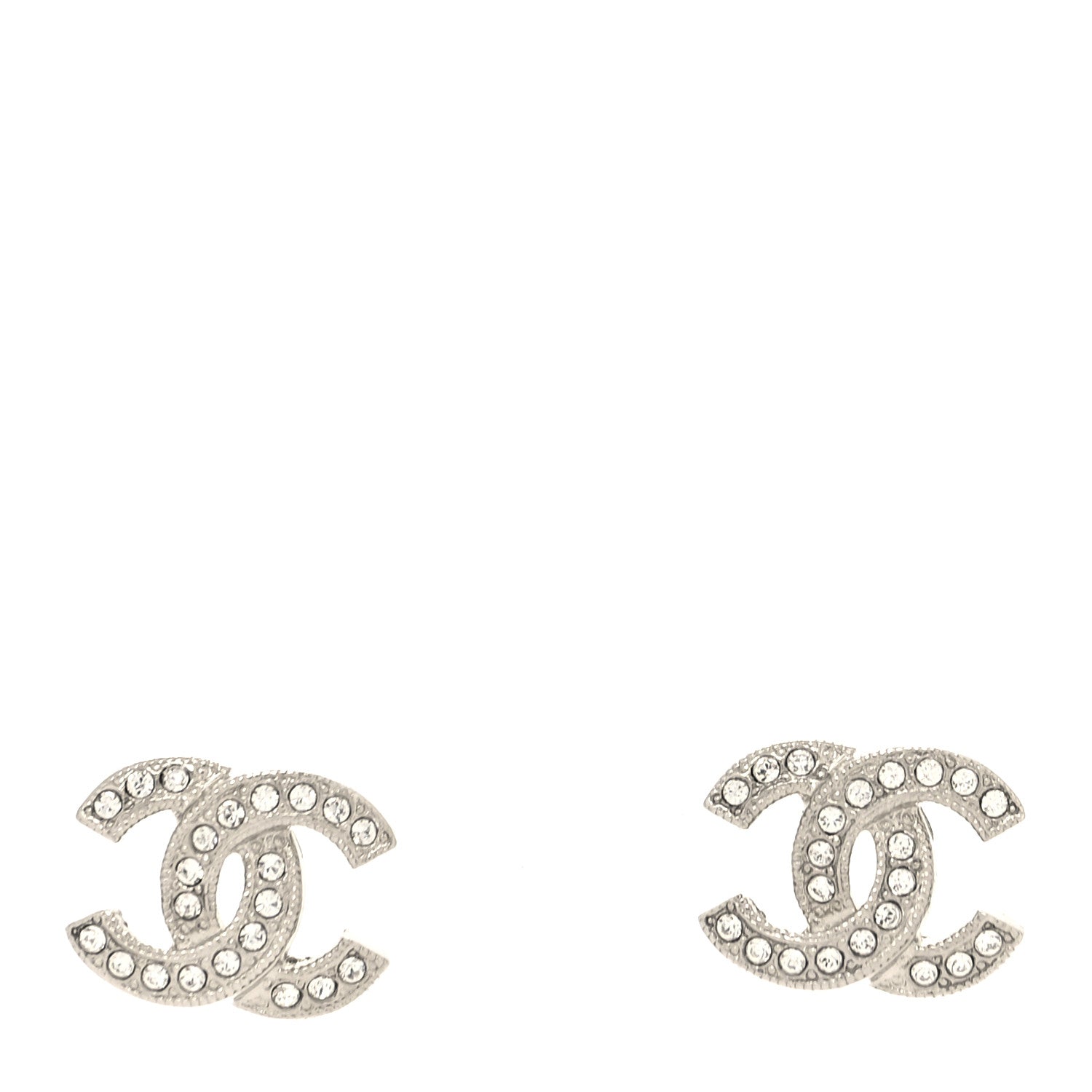 Chanel Crystal Timeless CC Earrings Silver 1 of 4