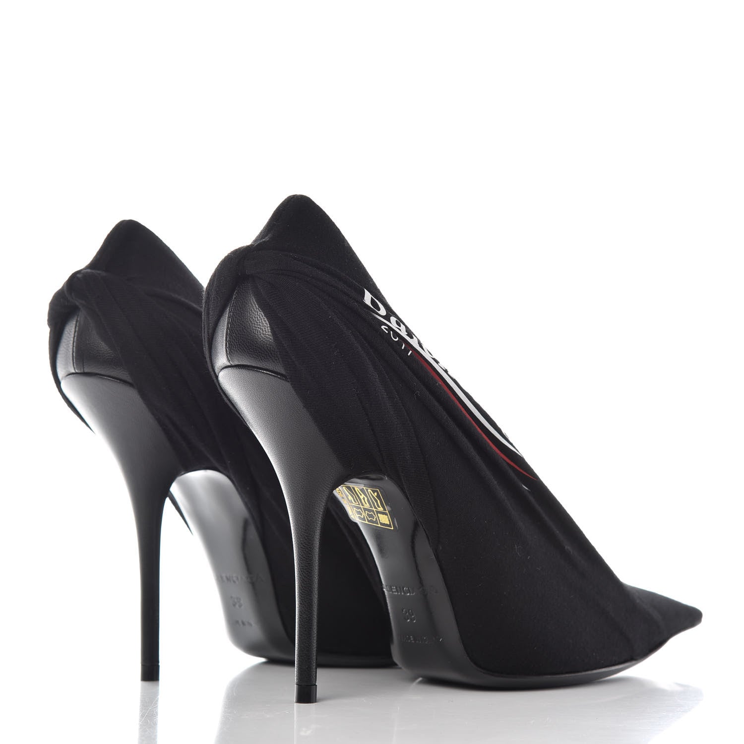 Balenciaga Jersey Crepe Political Campaign Logo Knife 115 Pointed Pumps 39 Black White Rouge 4 of 11