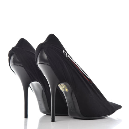 Balenciaga Jersey Crepe Political Campaign Logo Knife 115 Pointed Pumps 39 Black White Rouge 4 of 11