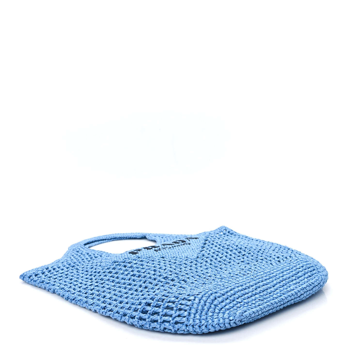 Yarn Raffia Effect Crochet Logo Embroidered Shopping Tote Bag Celeste