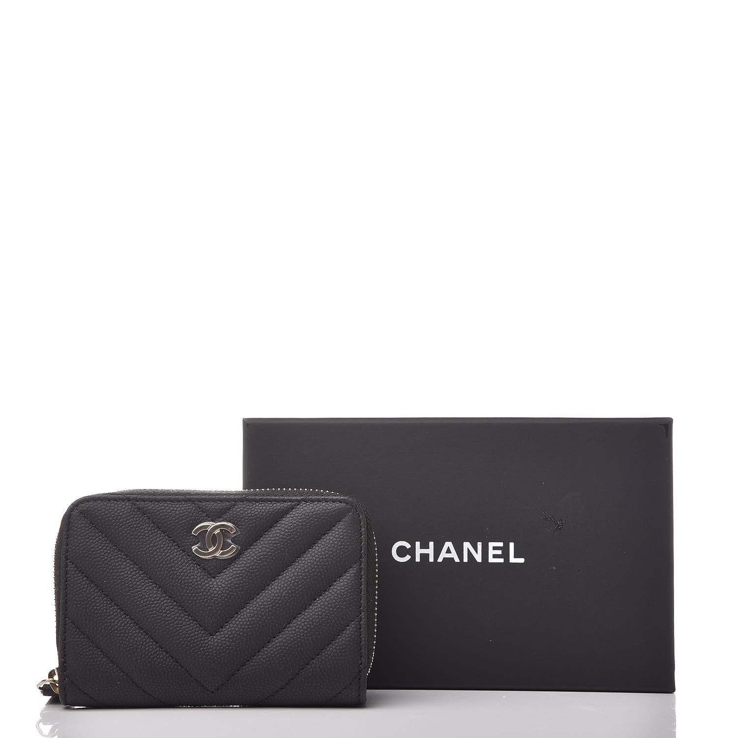 Chanel Caviar Chevron Quilted Zip Coin Purse Black 8 of 8