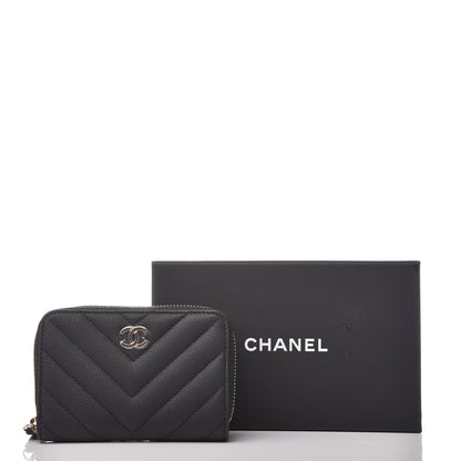 Chanel Caviar Chevron Quilted Zip Coin Purse Black 8 of 8