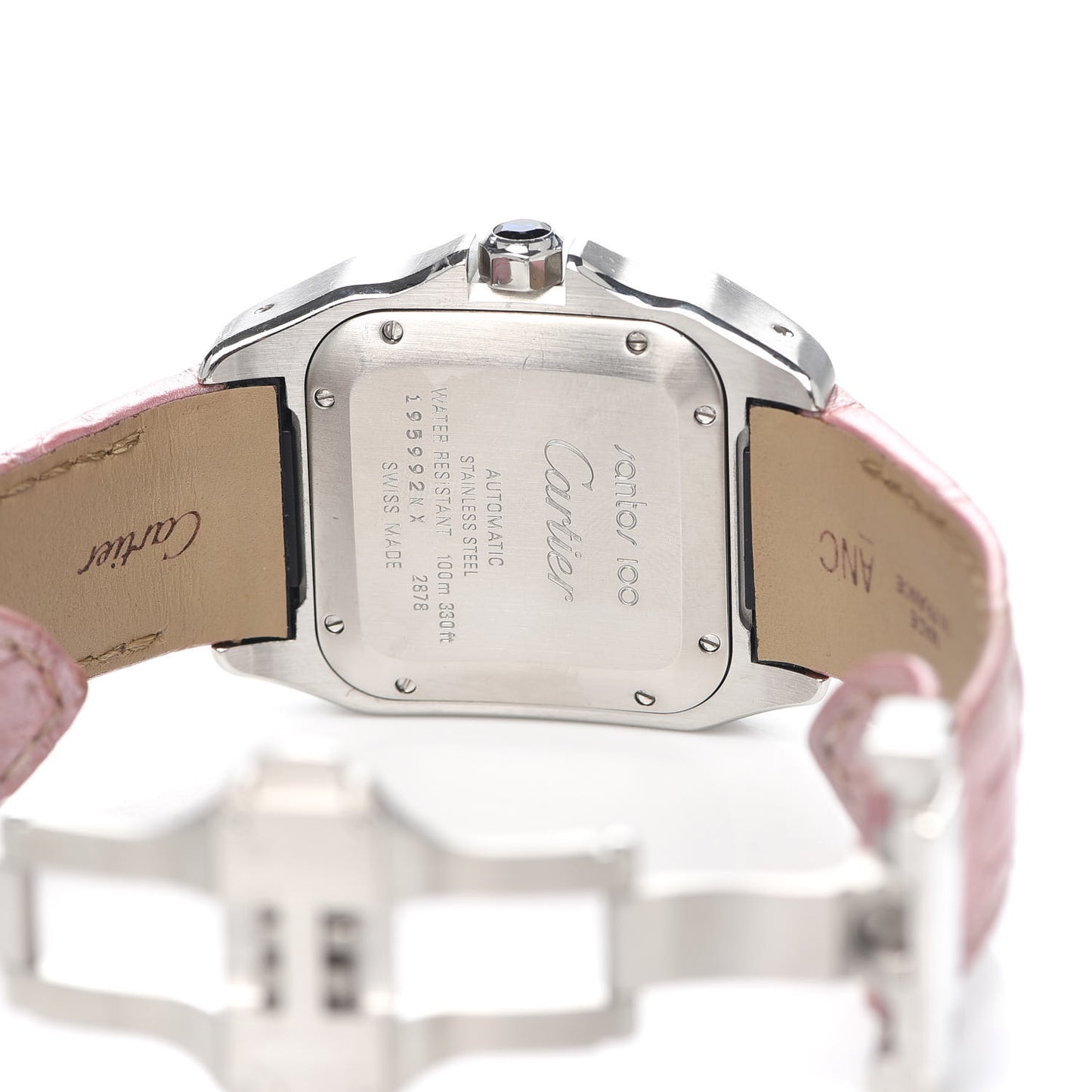 Stainless Steel Alligator 33mm Santos 100 Automatic Watch Pink