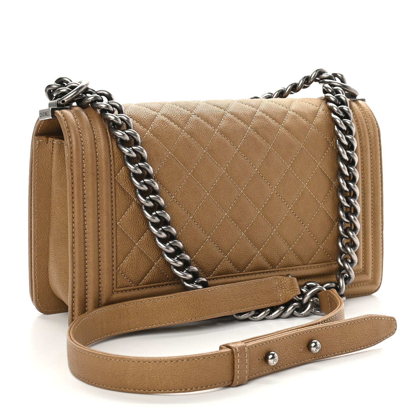 Caviar Quilted Medium Boy Flap Dark Beige