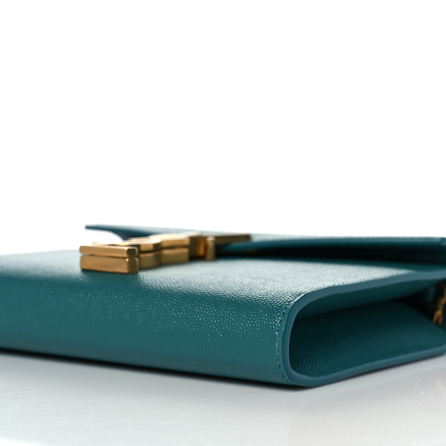 Saint Laurent Grain De Poudre Monogram Cassandra Chain Wallet Teal 8 of 9