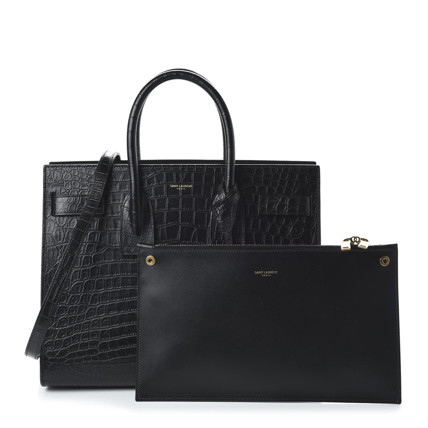 Calfskin Crocodile Embossed Small Sac de Jour Black