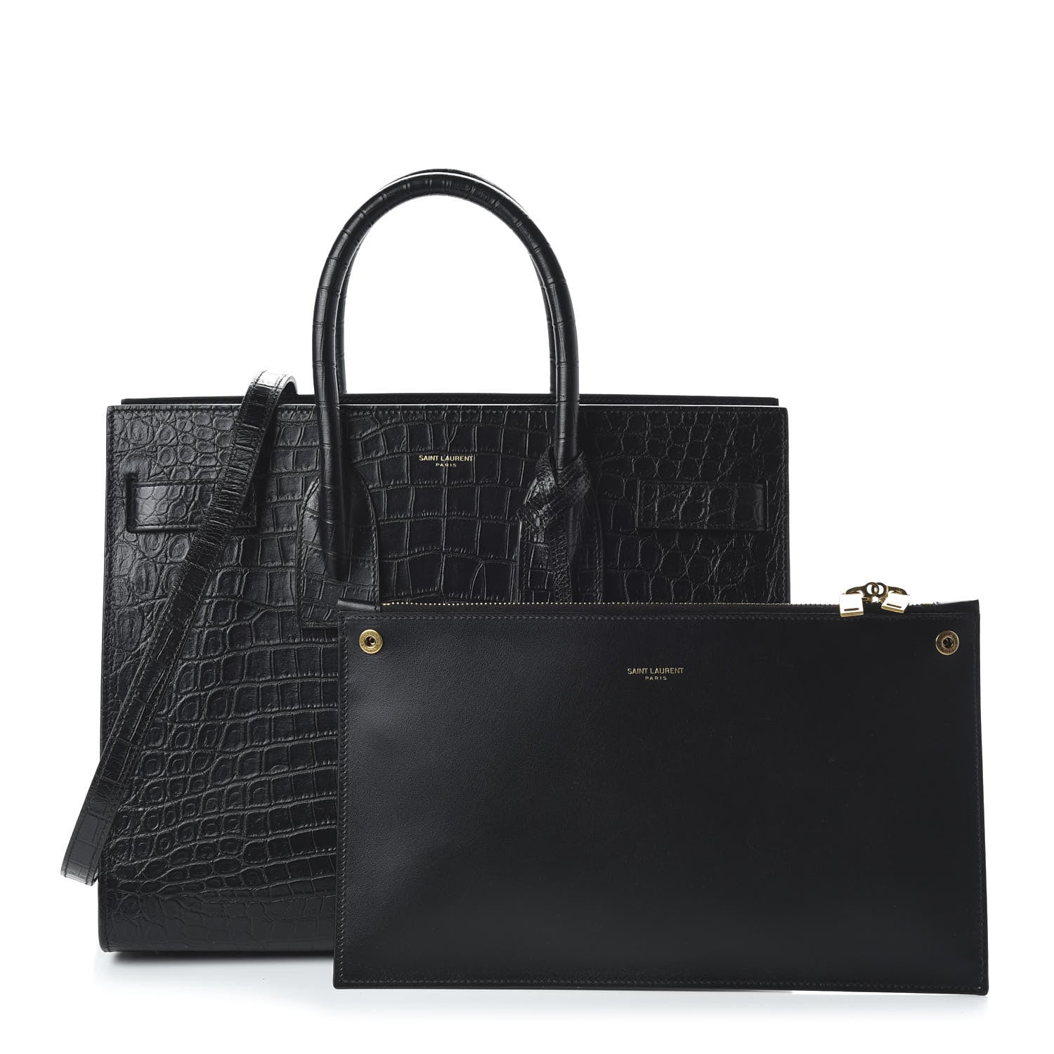 Saint Laurent Calfskin Crocodile Embossed Small Sac de Jour Black 10 of 10