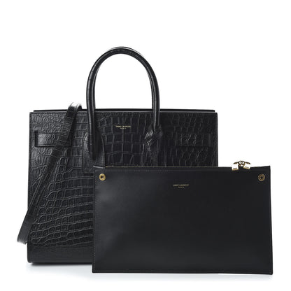 Saint Laurent Calfskin Crocodile Embossed Small Sac de Jour Black 10 of 10