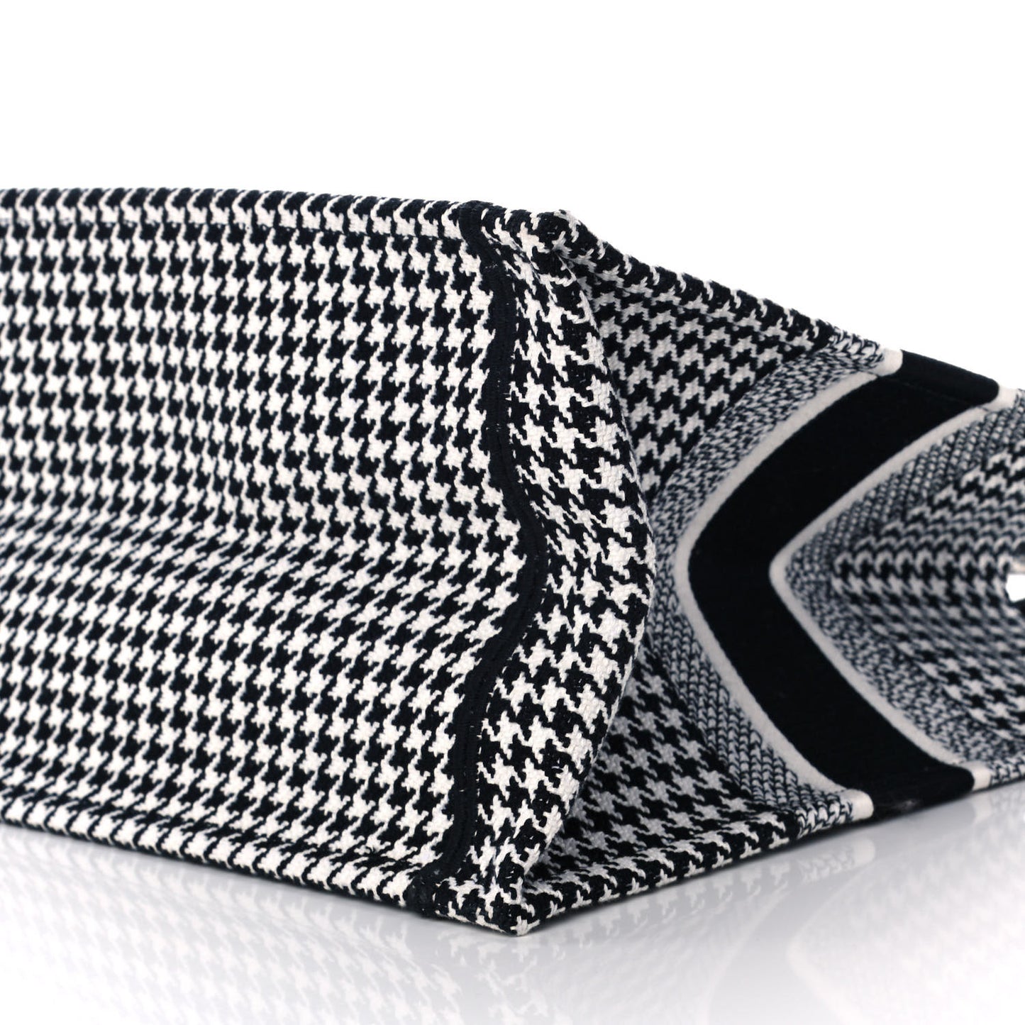Canvas Houndstooth Embroidered Medium Book Tote Black White
