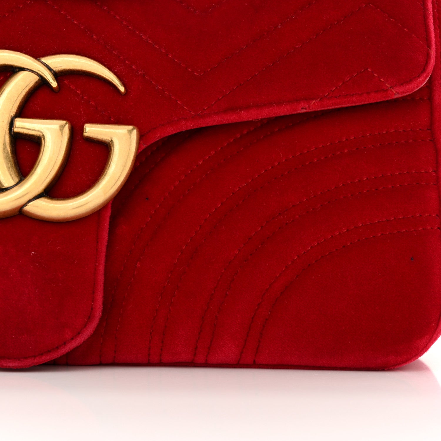 Gucci Velvet Matelasse Medium GG Marmont Shoulder Bag Hibiscus Red 12 of 14