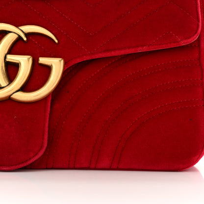 Gucci Velvet Matelasse Medium GG Marmont Shoulder Bag Hibiscus Red 12 of 14
