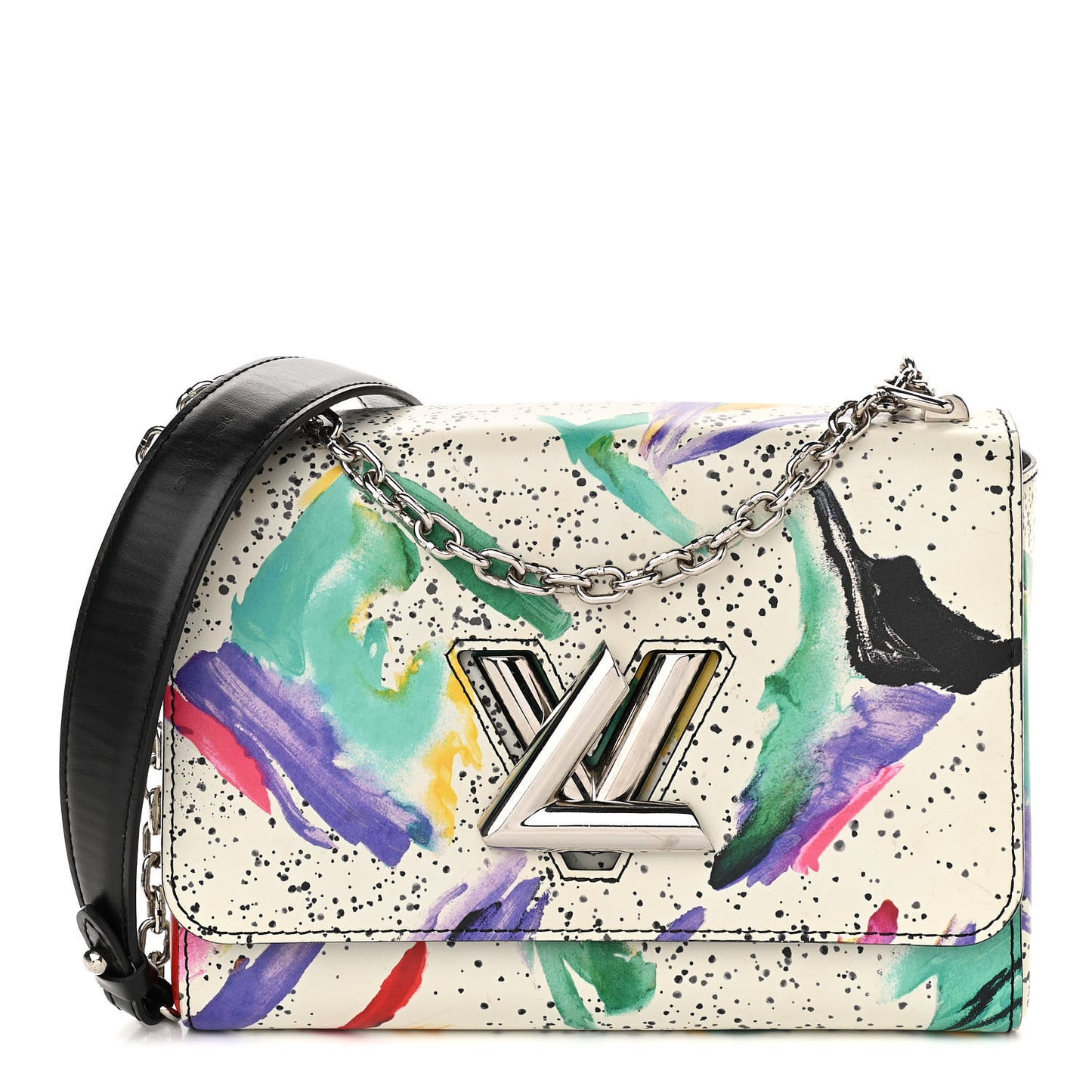 Calfskin Splash Print Twist Shoulder Bag MM White