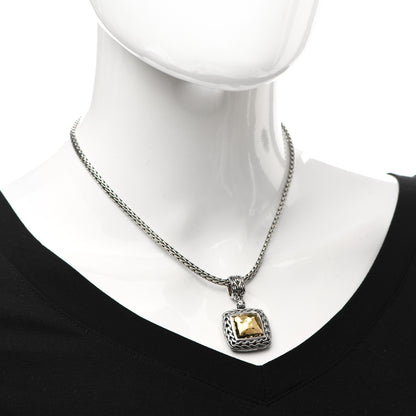 John Hardy Sterling Silver 22K Yellow Gold Palu Square Hammered Pendant Necklace 2 of 5