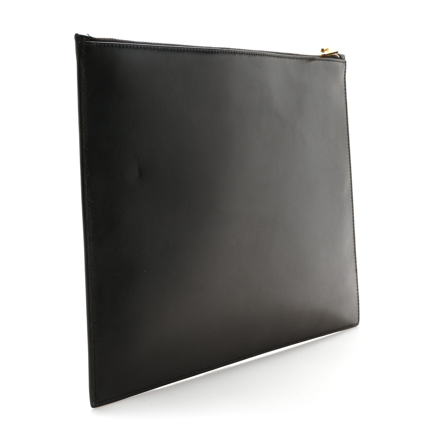 Calfskin Medium Zip Clutch Black