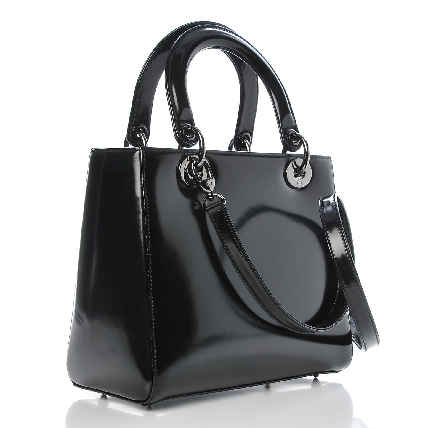 Glazed Calfskin Medium Lady Dior Black