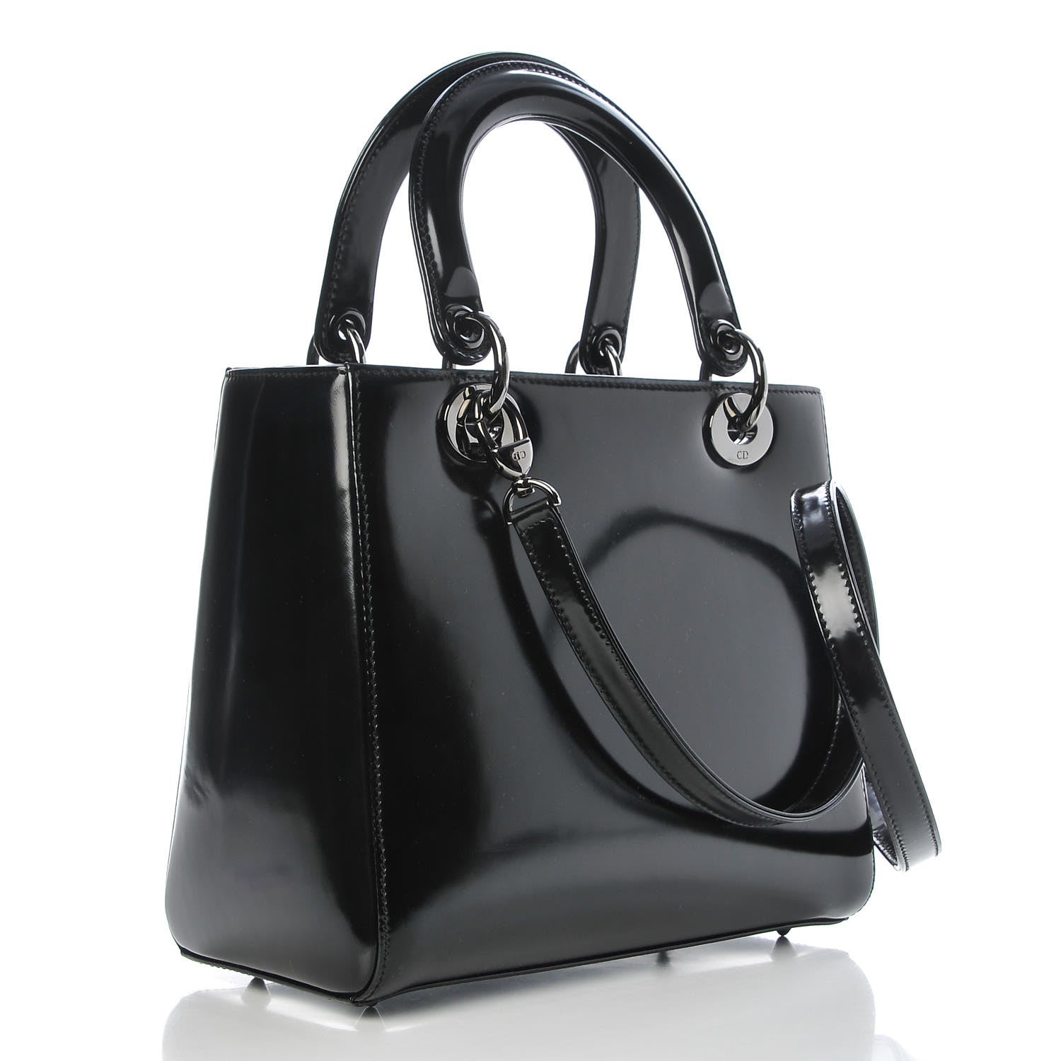 Christian Dior Glazed Calfskin Medium Lady Dior Black 3 of 8