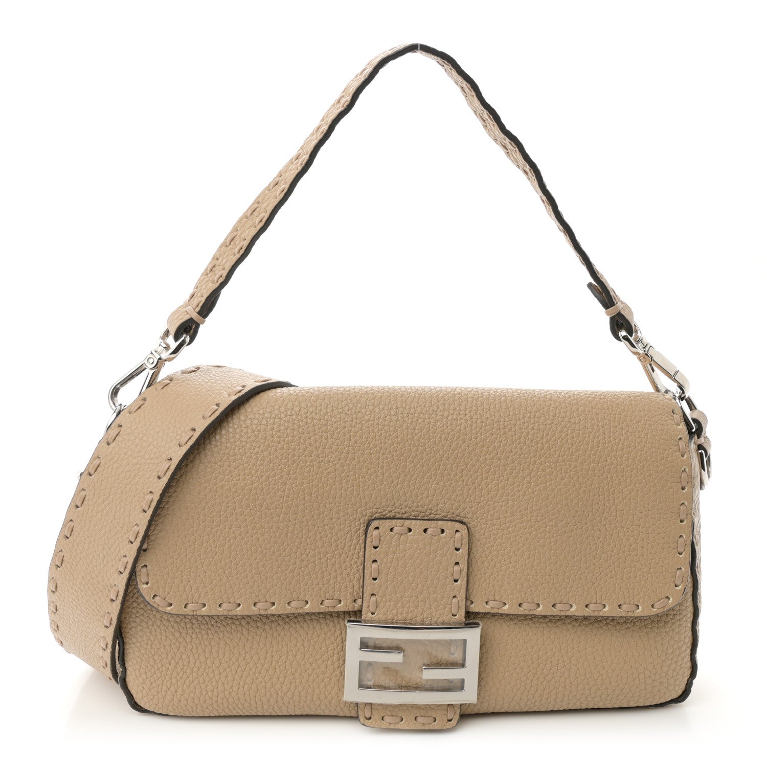 Fendi Cuoio Roma Sellerissima Nappa Sintetica Tape Stitch Baguette Beige 1 of 10
