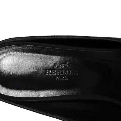 Hermes Suede Goatskin Crystal Roxane Mules 40 Gris Argente Black 8 of 9
