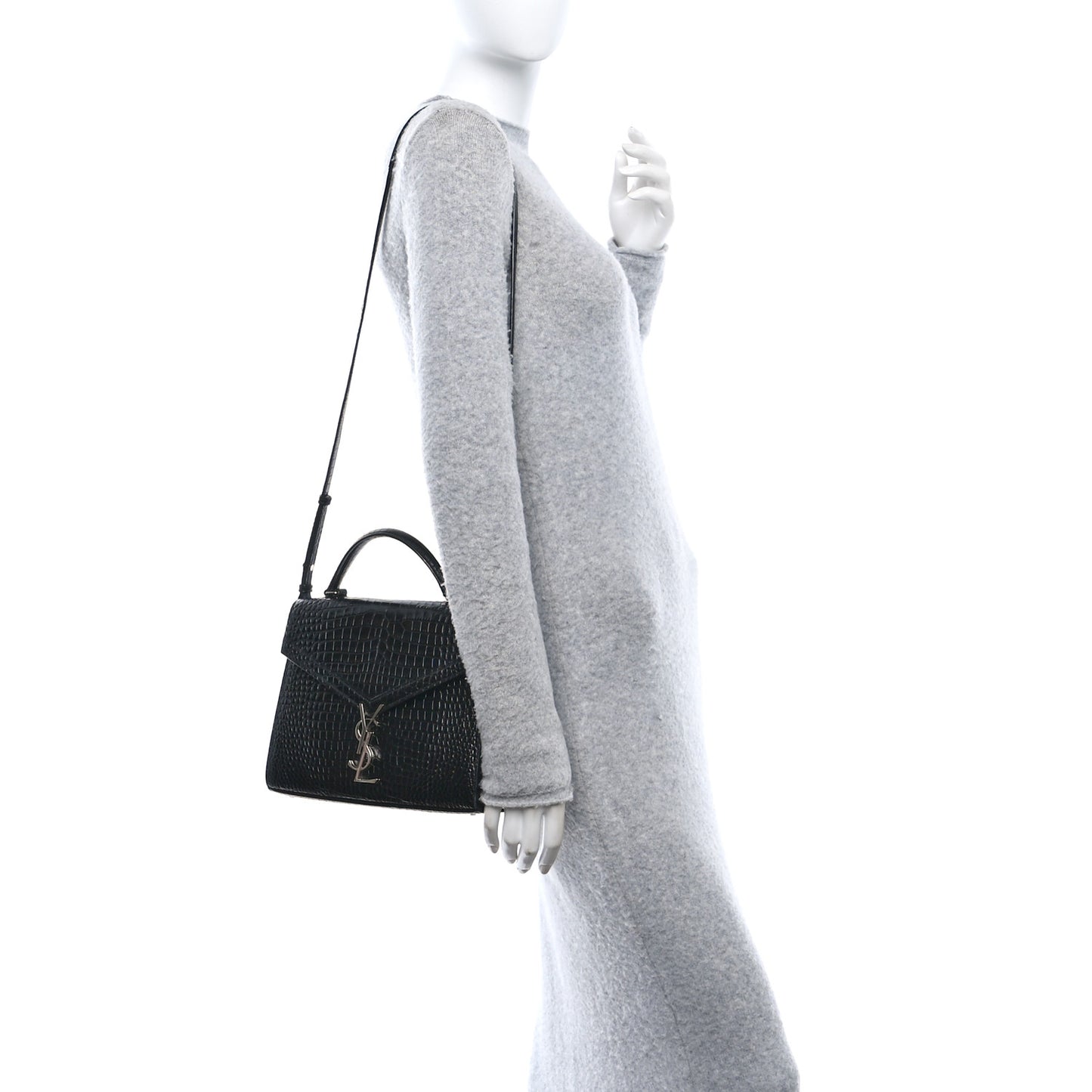 Calfskin Crocodile Embossed Medium Classic Monogram Cassandra Top Handle Black Rouge Legion