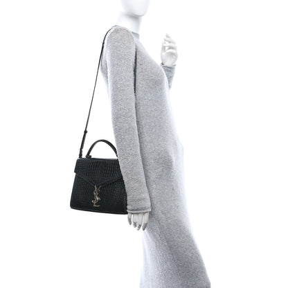 Saint Laurent Calfskin Crocodile Embossed Medium Classic Monogram Cassandra Top Handle Black Rouge Legion 2 of 9