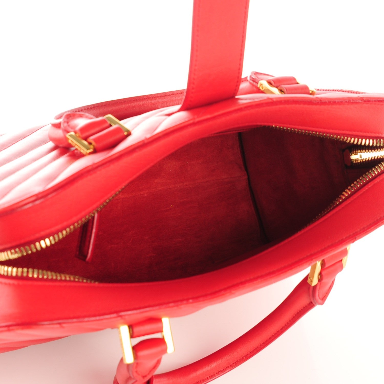 Saint Laurent Calfskin Matelasse Chevron Small Monogram Cabas Lipstick Red 5 of 7