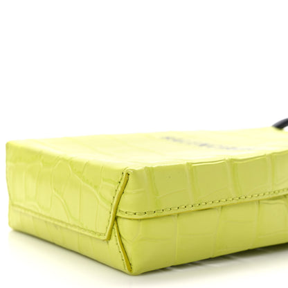 Balenciaga Calfskin Crocodile Embossed Logo Shopping Phone Holder Bag Lime 8 of 8