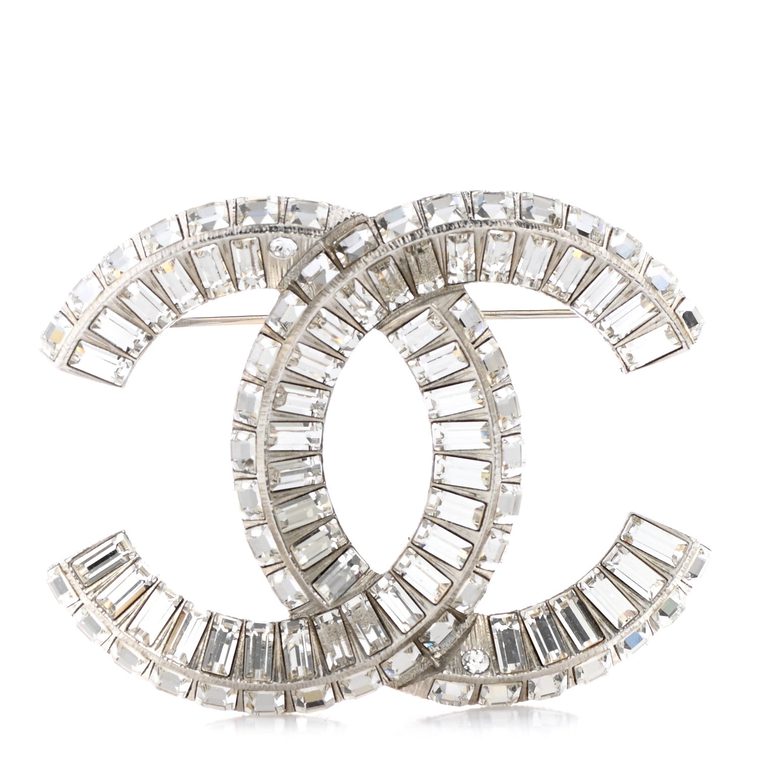 Chanel Baguette Crystal CC Brooch Silver 1 of 5