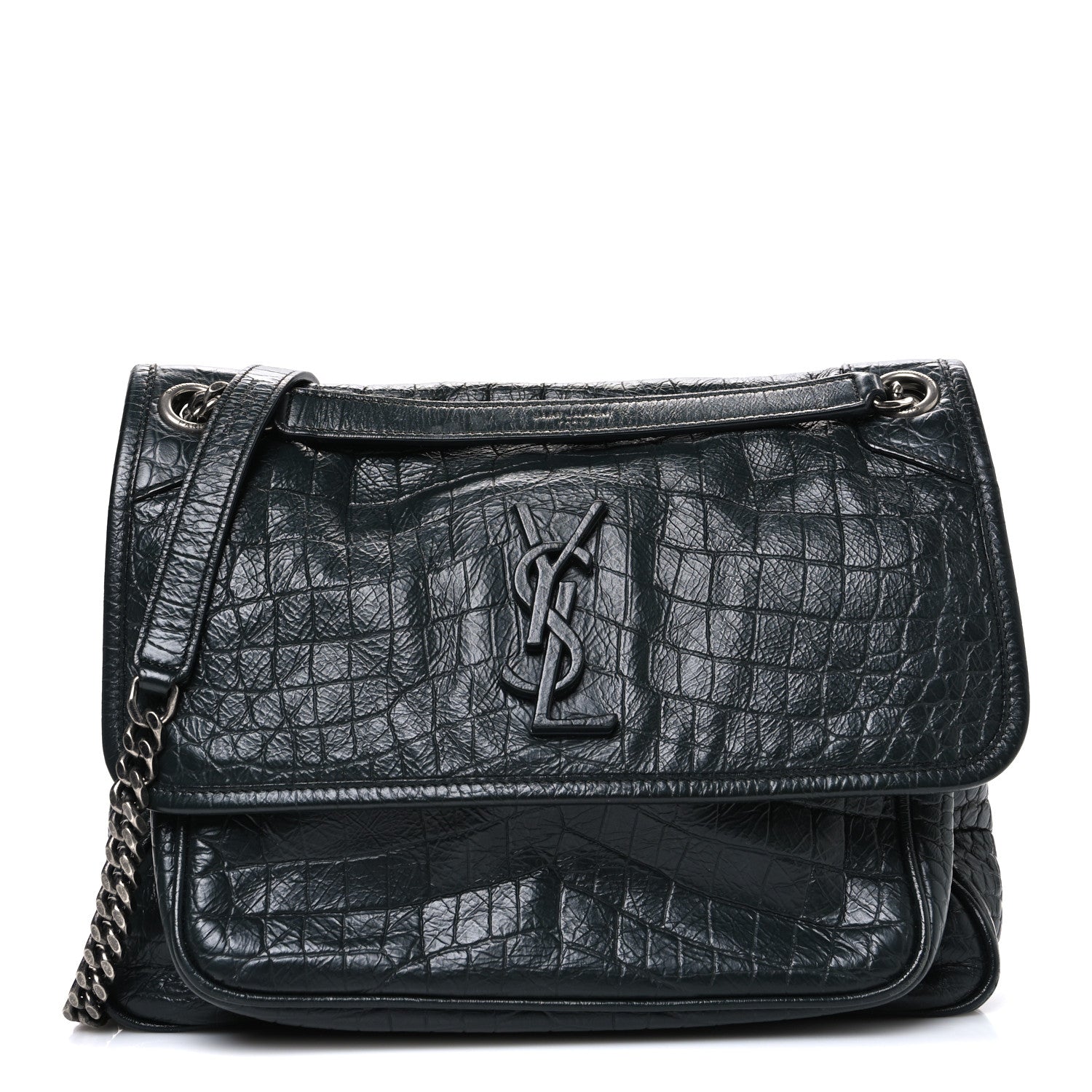 Saint Laurent Crocodile Embossed Calfskin Monogram Medium Niki Chain Satchel Algea 1 of 11