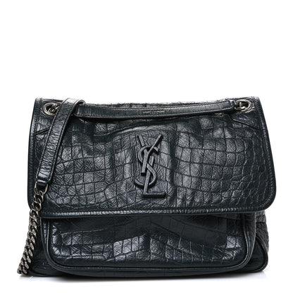 Saint Laurent Crocodile Embossed Calfskin Monogram Medium Niki Chain Satchel Algea 1 of 11