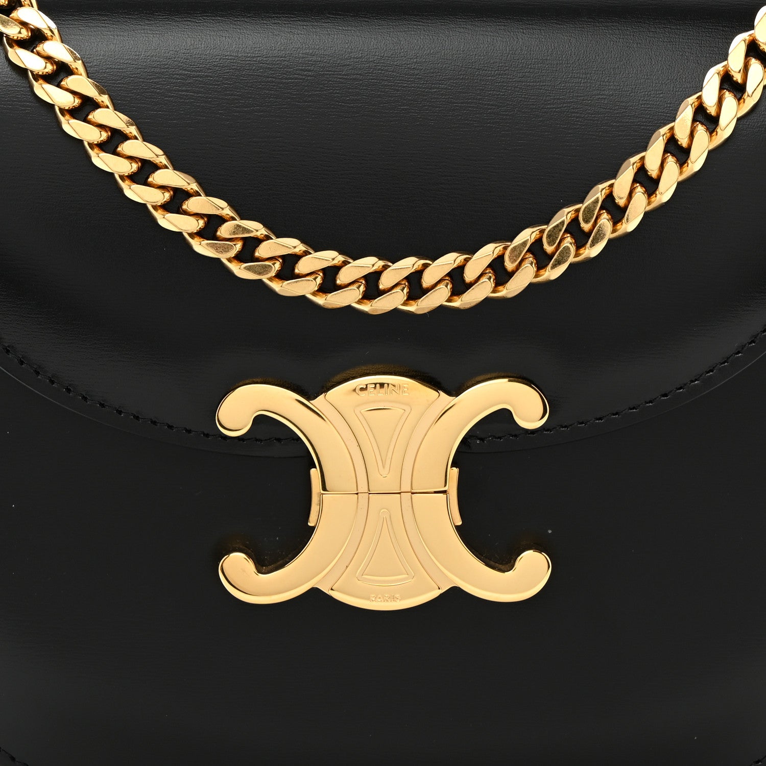 Celine Shiny Calfskin Besace Clea Chain Triomphe Black 9 of 11