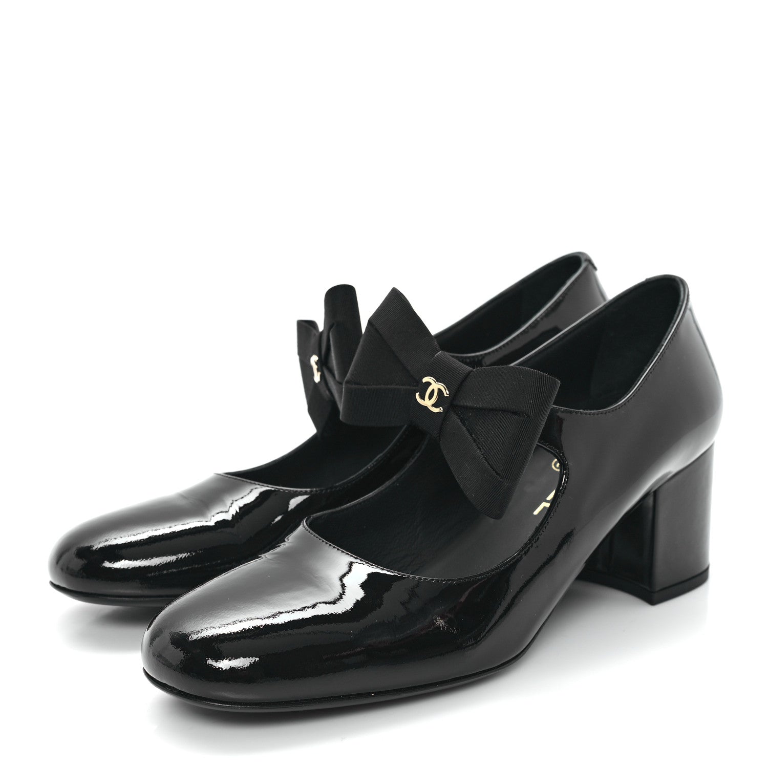 Chanel Patent Calfskin Grosgrain CC Mary Jane Pumps 40 Black 4 of 10