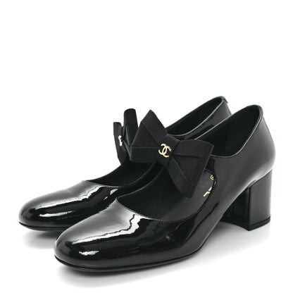 Chanel Patent Calfskin Grosgrain CC Mary Jane Pumps 40 Black 4 of 10